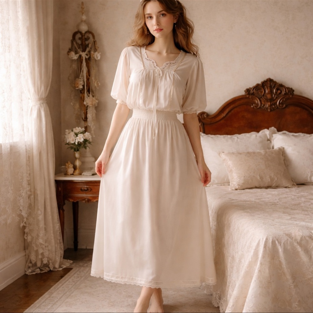 Vintage Embroidered Creamy White Nightgown
